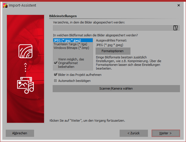 Auswahl der Bildeinstellungen