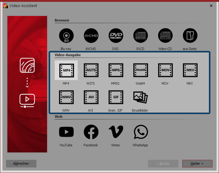 Videoformate im Video-Assistenten