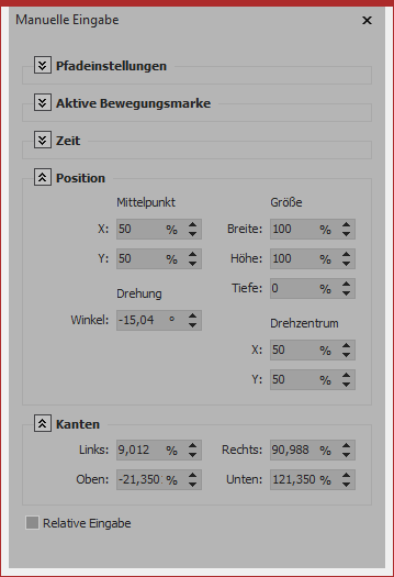 Manuelle Eingabe des Winkels