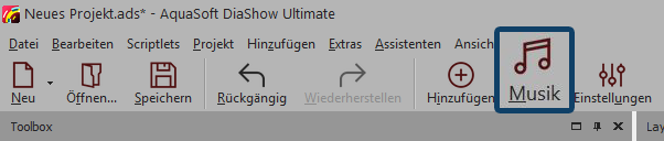 Schalter "Musik" in der Toolbar