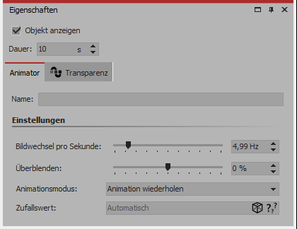 Einstellungen fürAnimator