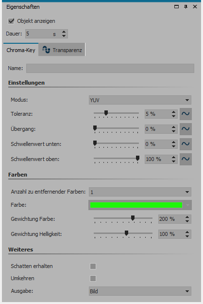 Einstellungen für Chroma-Key-Effekt