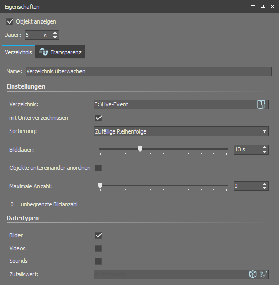 Einstellungen für "Verzeichnis überwachen"