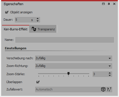 Einstellungen für Ken-Burns-Effekt