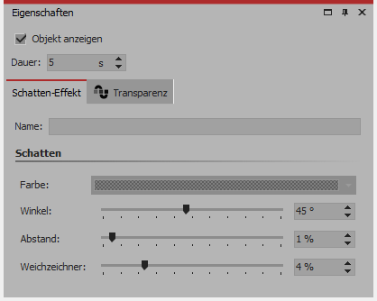 Einstellungen für Schatten-Effekt