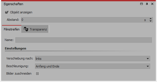 Einstellungen für Filmstreifen