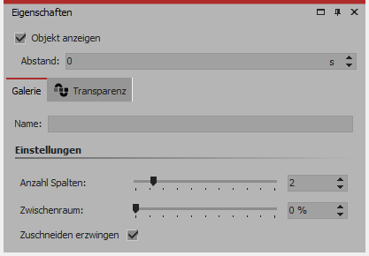 Einstellungen für Galerie-Effekt