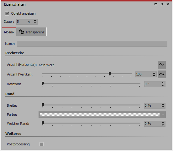 Einstellungen für Mosaik-Effekt