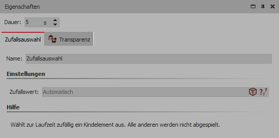 Einstellungen für Zufallsauswahl