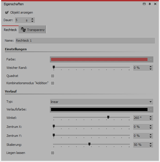 Einstellungen für Rechteck