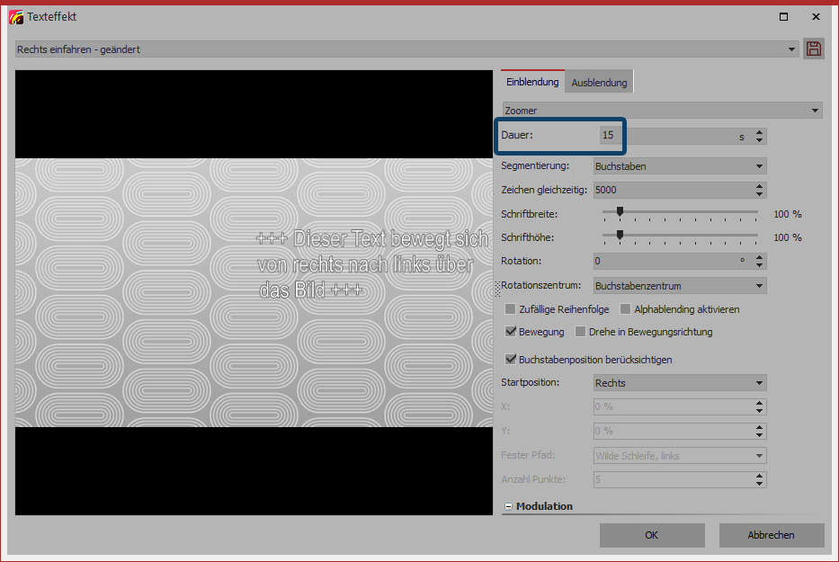 Textanimation anpassen