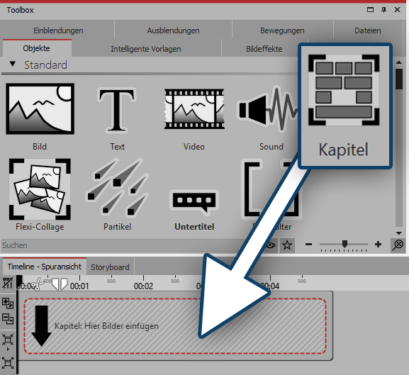 Kapitel in Timeline ziehen