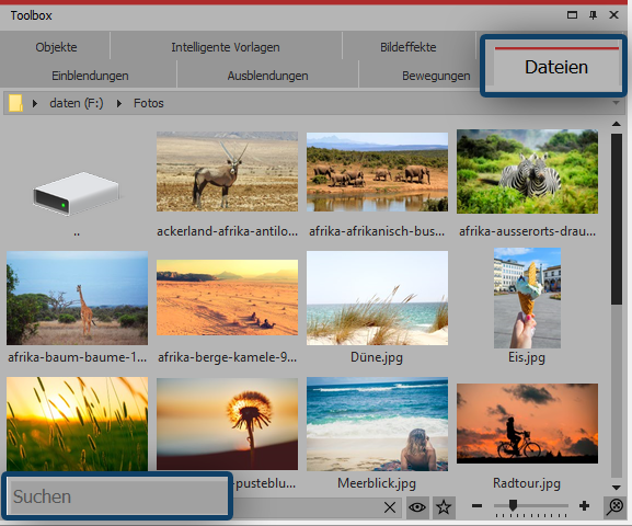 Dateibrowser in der Toolbox