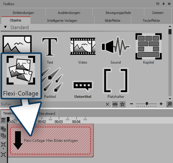 Flexi-Collage aus Toolbox in Timeline ziehen
