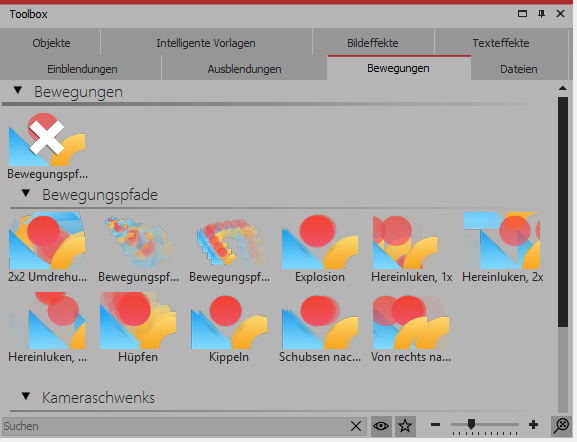 Bewegungspfade in der Toolbox Bewegungspfade in der Toolbox