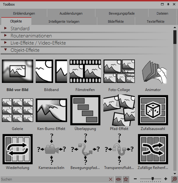 Die Objekt-Effekte in der Toolbox