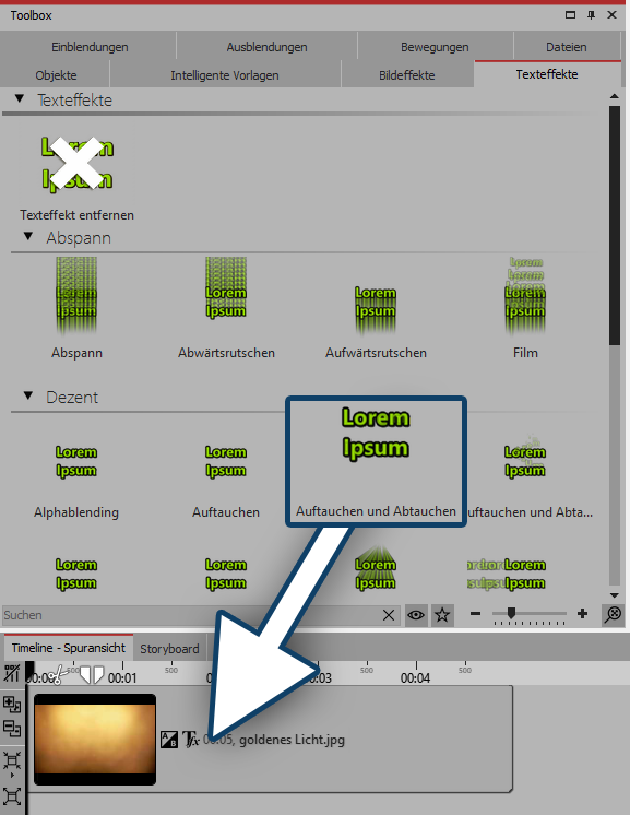 Texteffekt auf Bild in der Timeline oder im Layoutdesigner ziehen