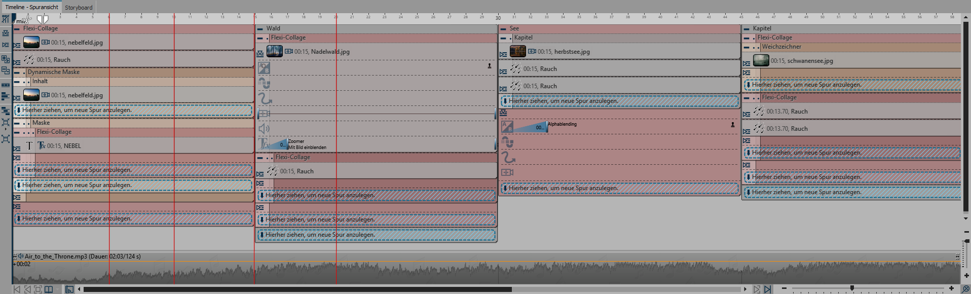 Timeline mit mehreren Spuren (Stages)
