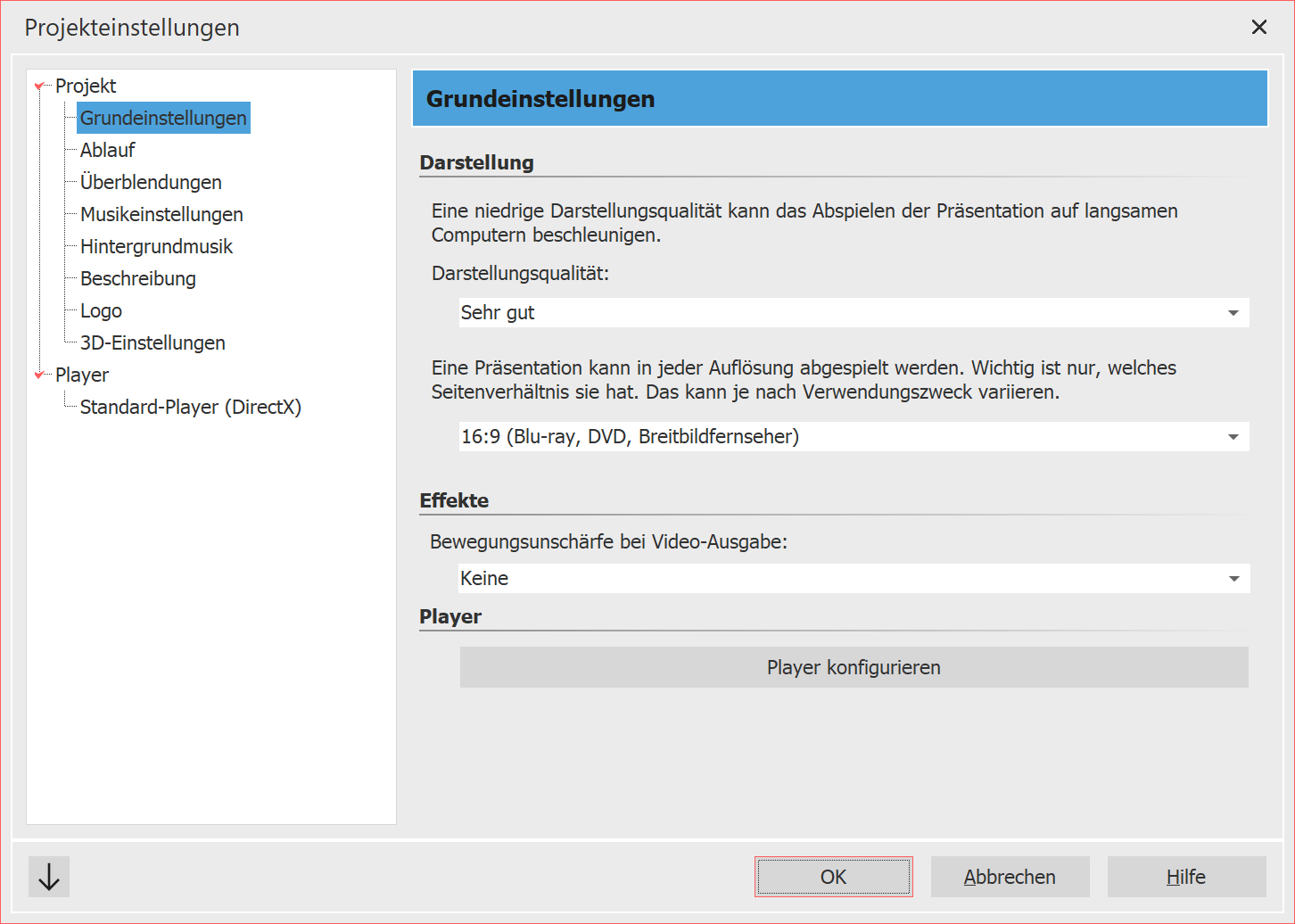 Grundeinstellungen für Diashow