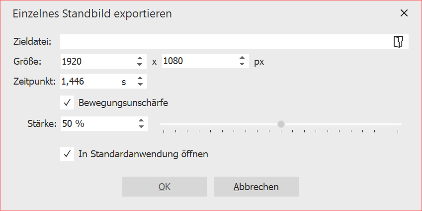 Einstellungen für den Standbild-Export