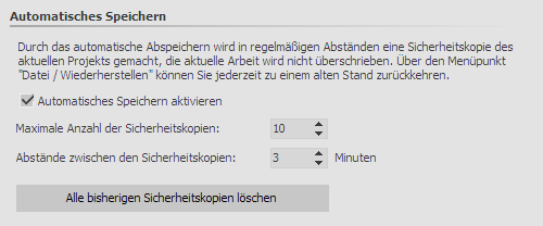 Einstellungen zum automatischen Speichern Einstellungen zum automatischen Speichern