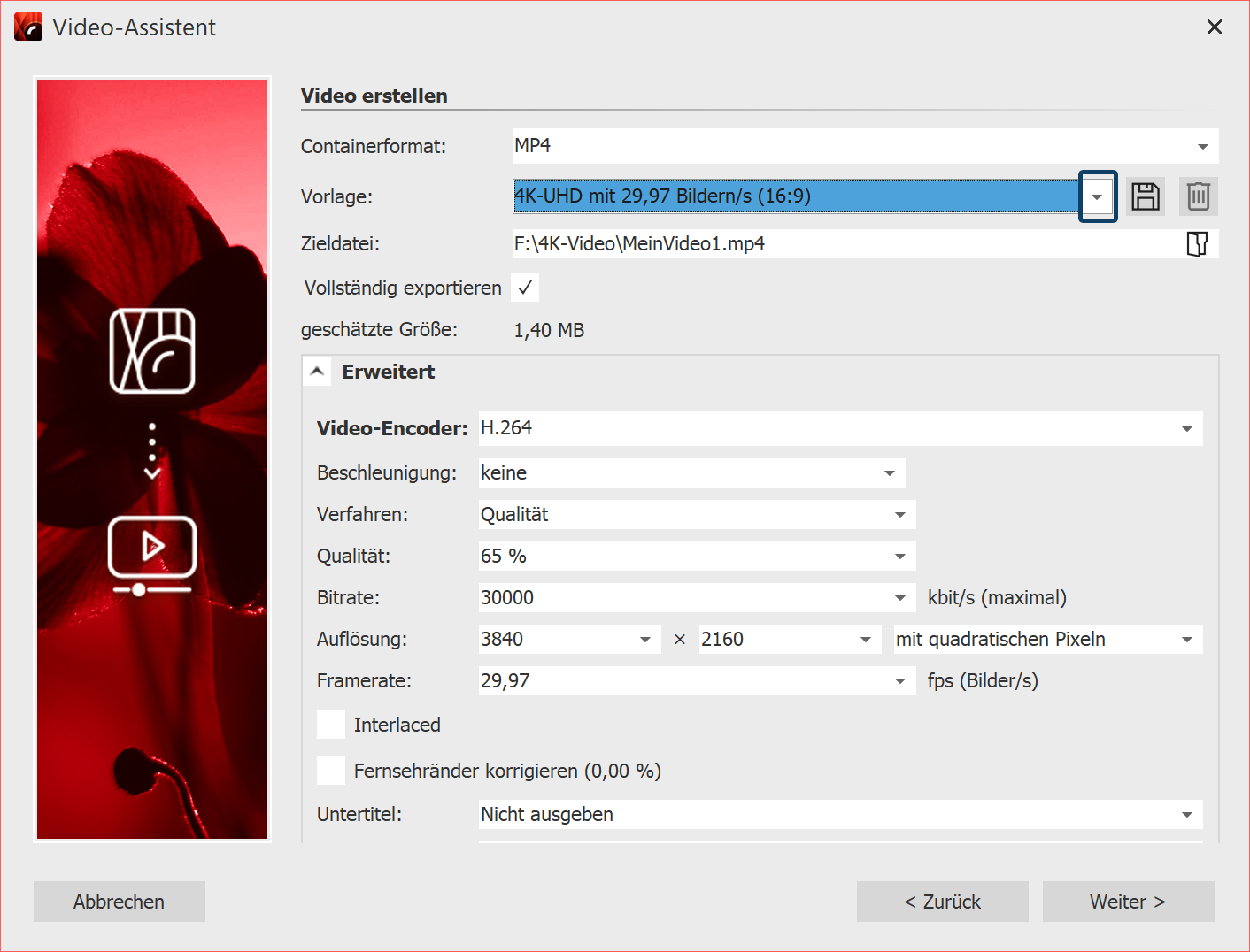 Erstellung eines 4K-Videos