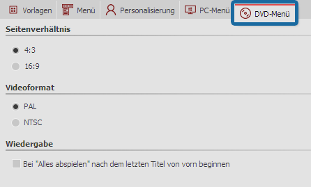 Einstellungen für DVD-Menü