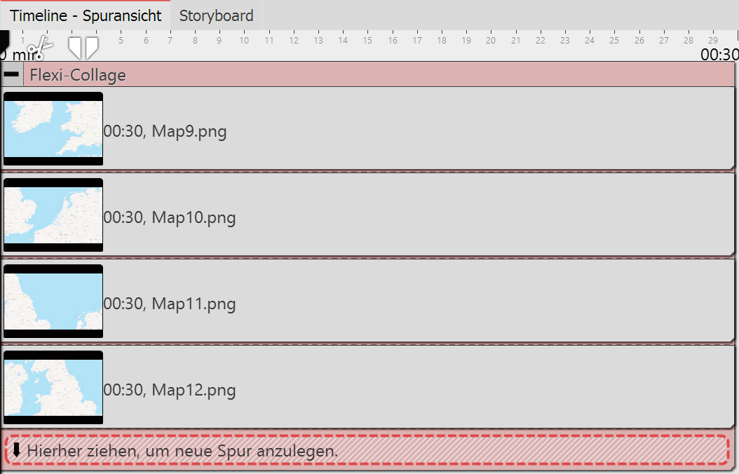 Kartenausschnitte werden untereinander angeordnet