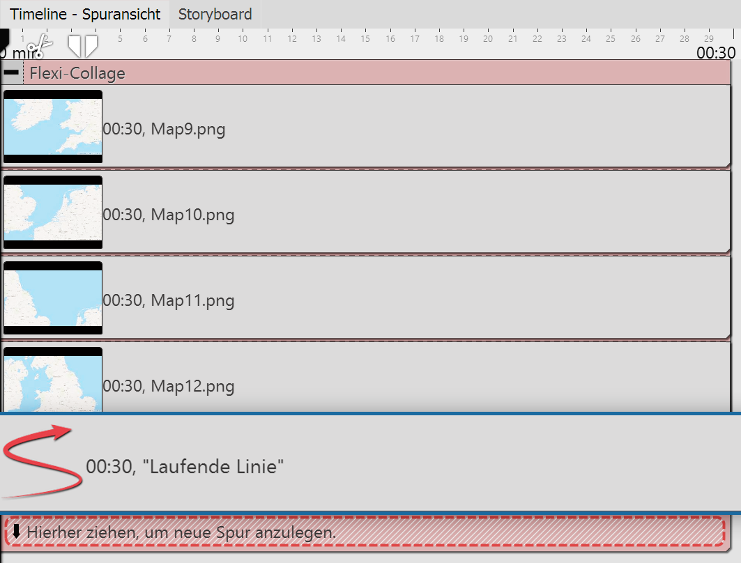 Laufende Linie liegt in unterster Spur