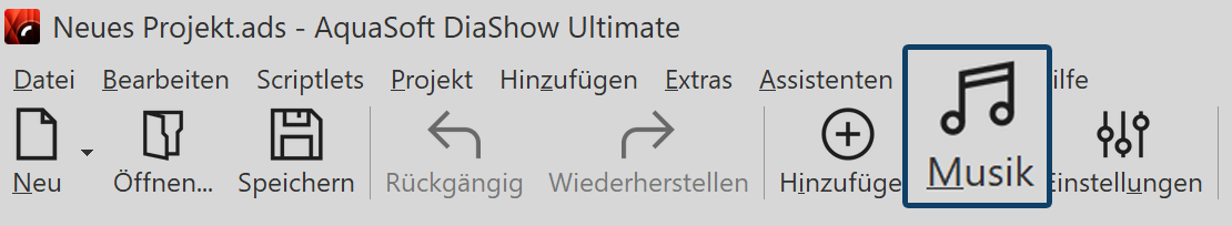 Schalter "Musik" in der Toolbar