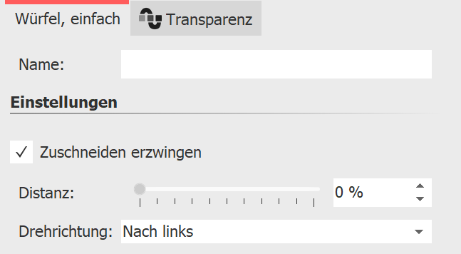 Einstellungen Würfel