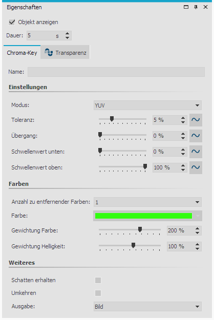 Einstellungen für Chroma-Key-Effekt