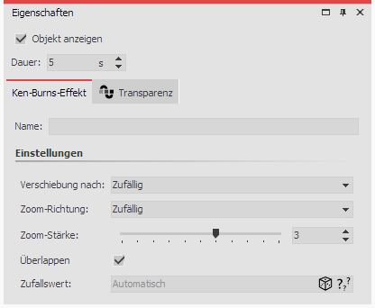 Einstellungen für Ken-Burns-Effekt