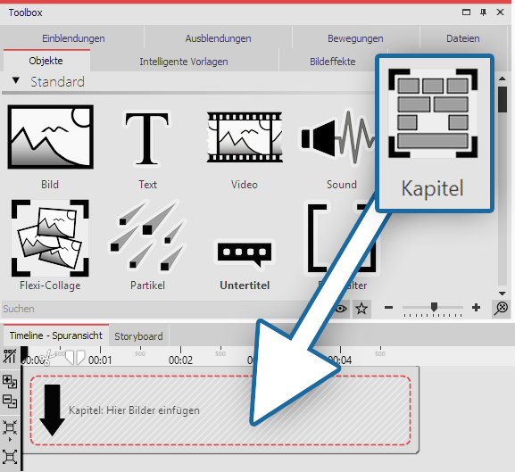 Kapitel in Timeline ziehen