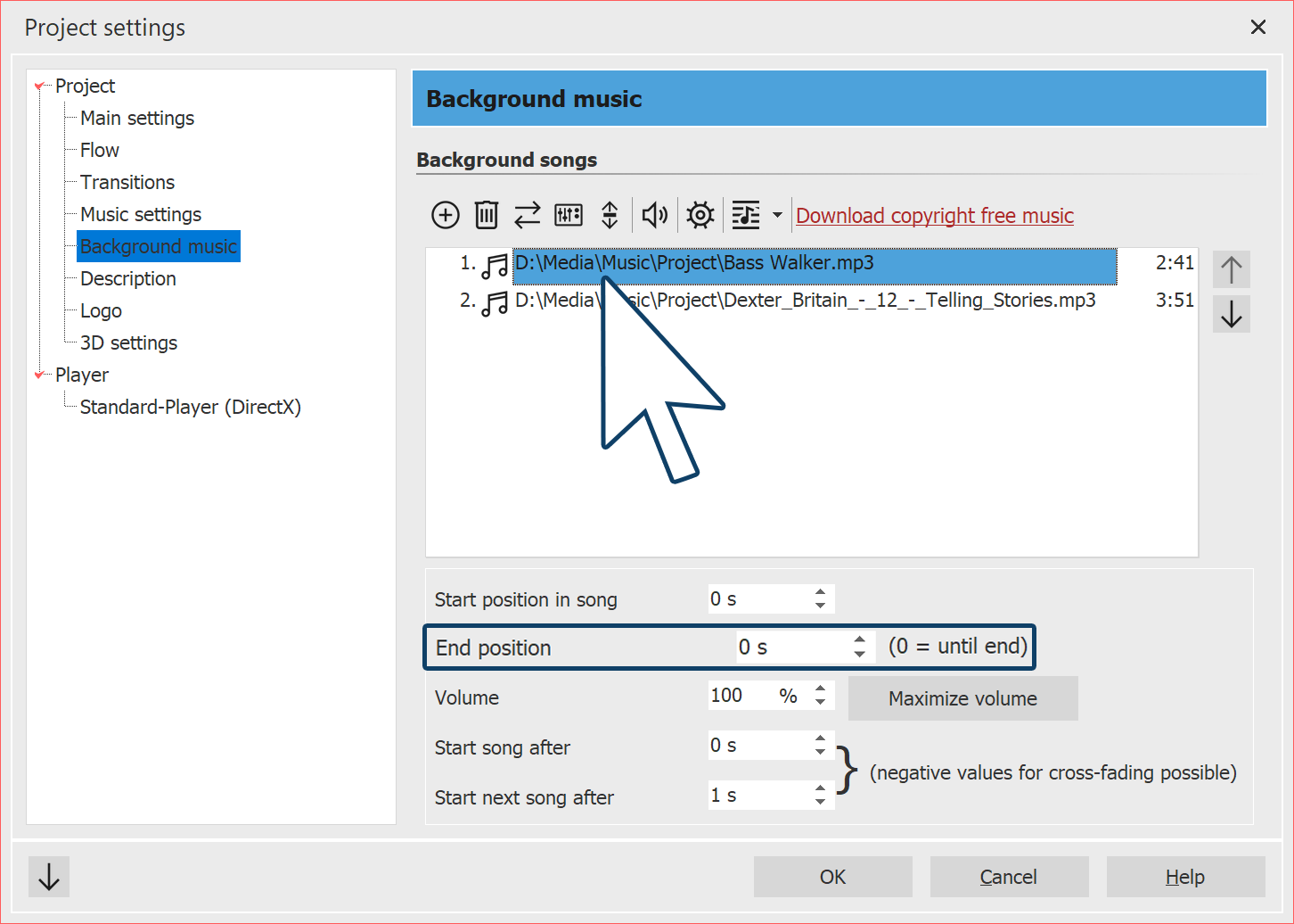 Set end position of the title Set end position of the title