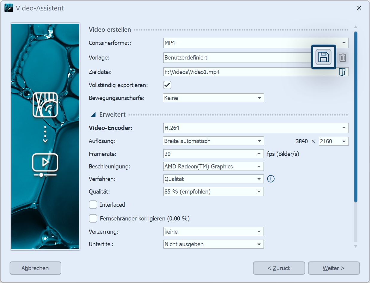 Export-Vorlage speichern