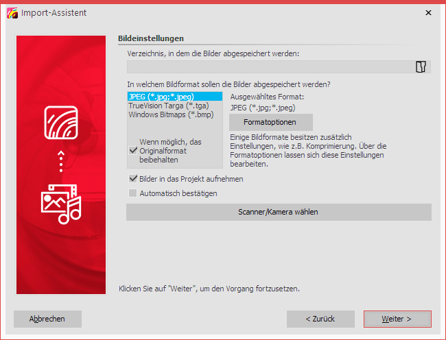 Auswahl der Bildeinstellungen