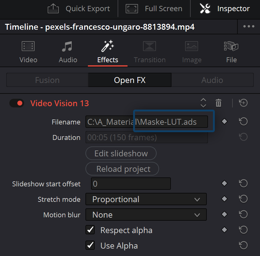 Filter in DaVinci Resolve zuweisen
