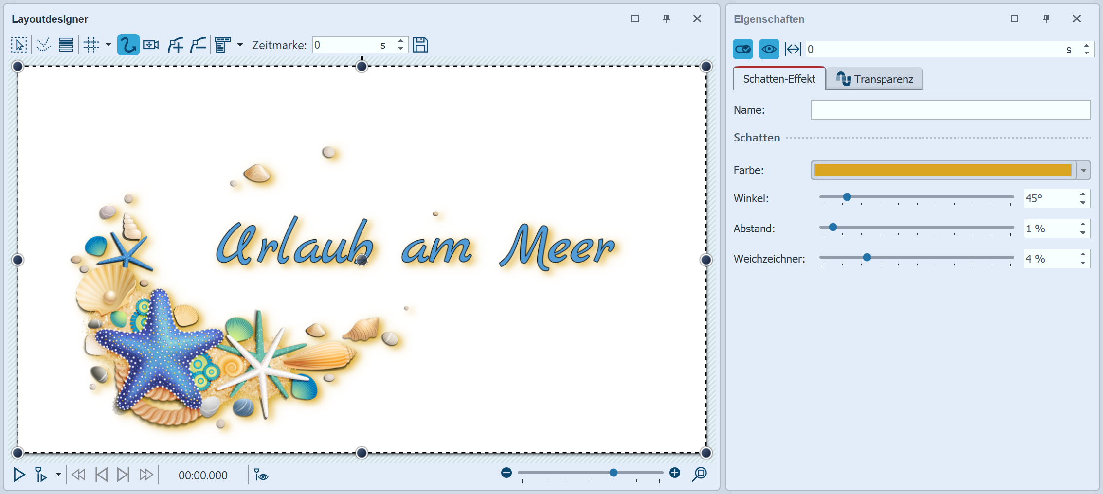 Schatten-Effekt im Layoutdesigner
