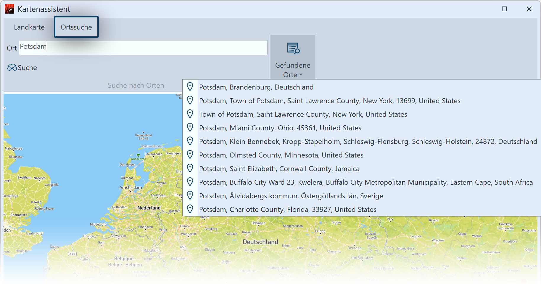 Suche im Kartenassistent
