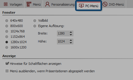 Einstellungen für PC-Menü