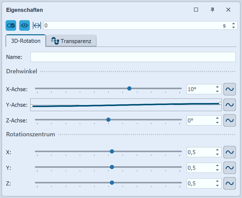 Einstellungen für 3D-Rotation mit Kurve