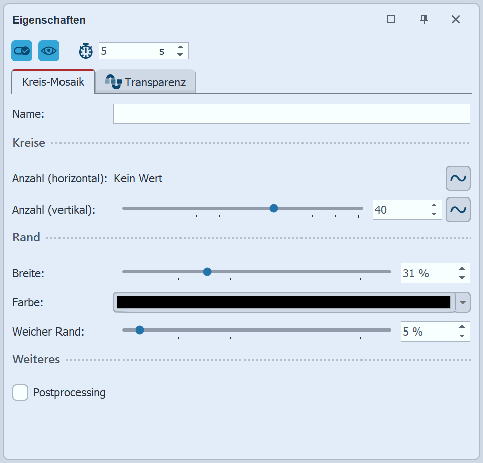 Einstellungen für Kreis-Mosaik-Effekt