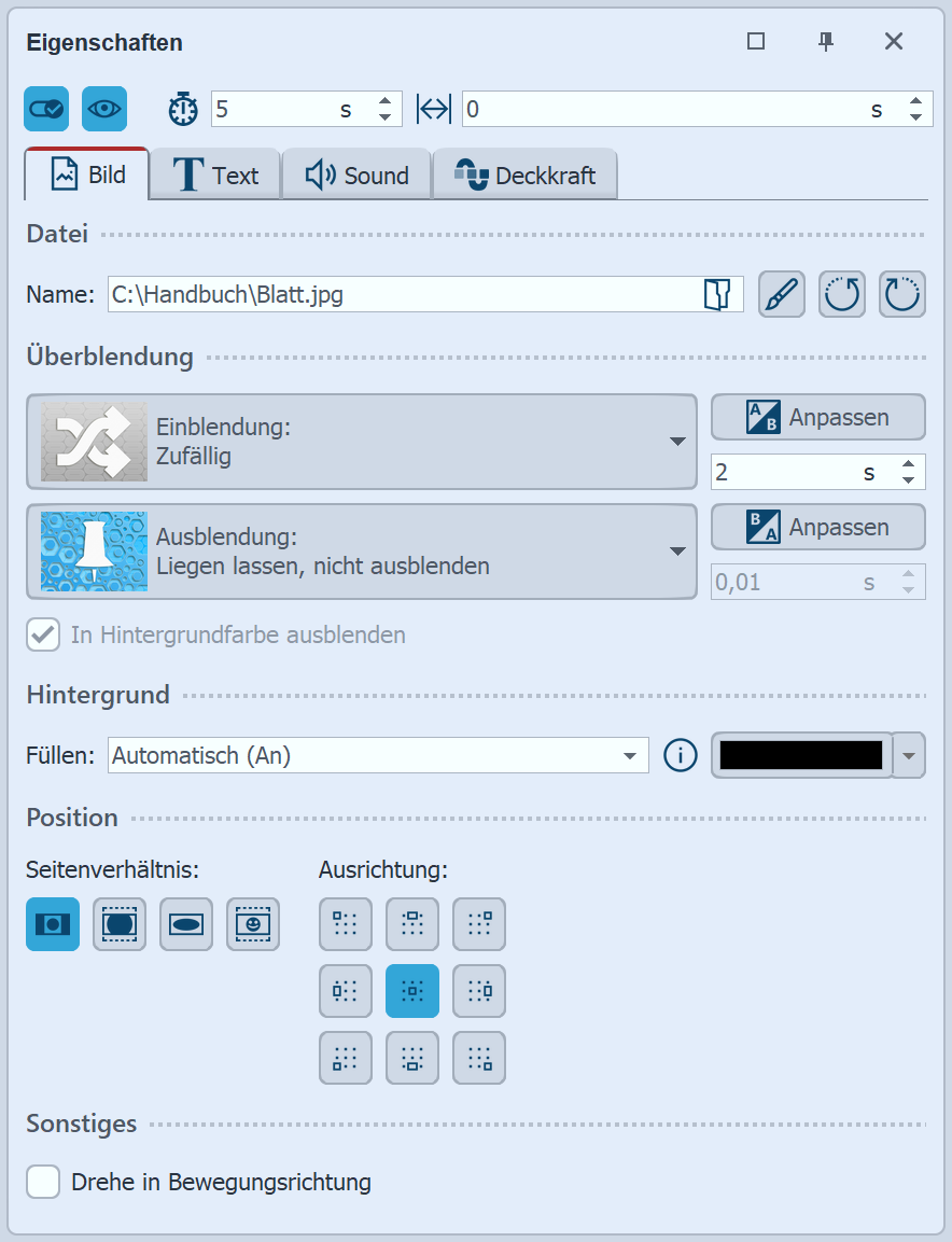 Eigenschaften für Bild-Objekt
