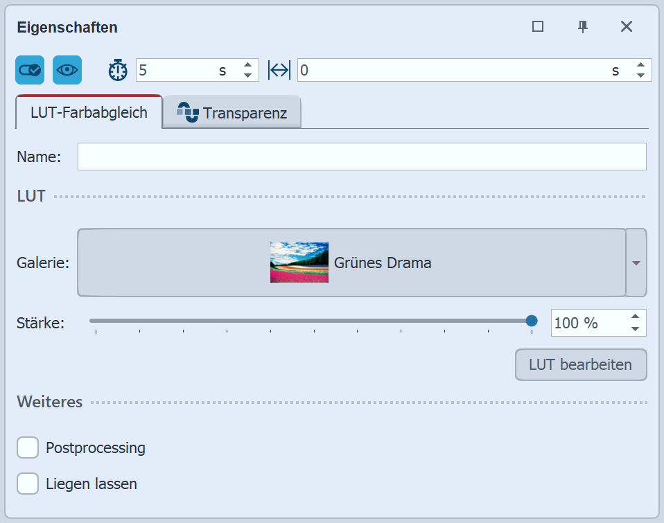 Einstellungen LUT-Effekt