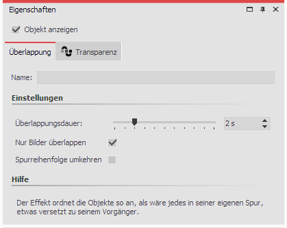 Einstellungen für Überlappung