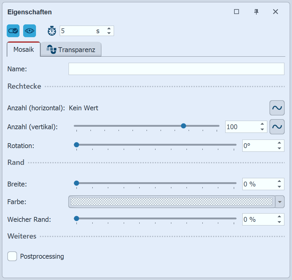 Einstellungen für Mosaik-Effekt