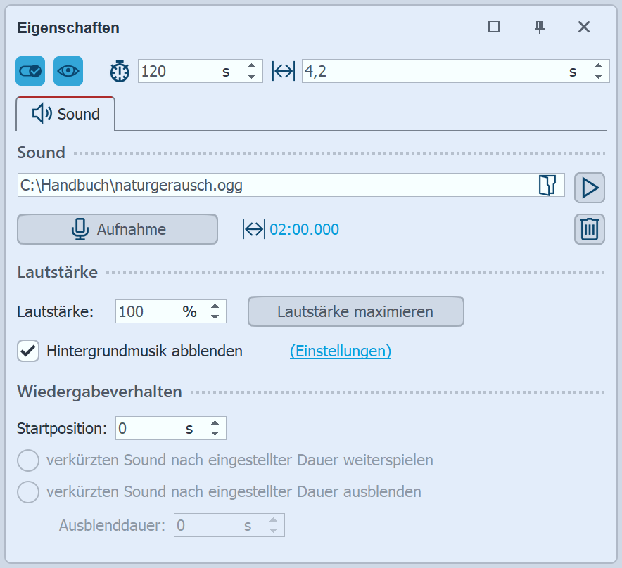 Einstellungen für Sound-Objekt