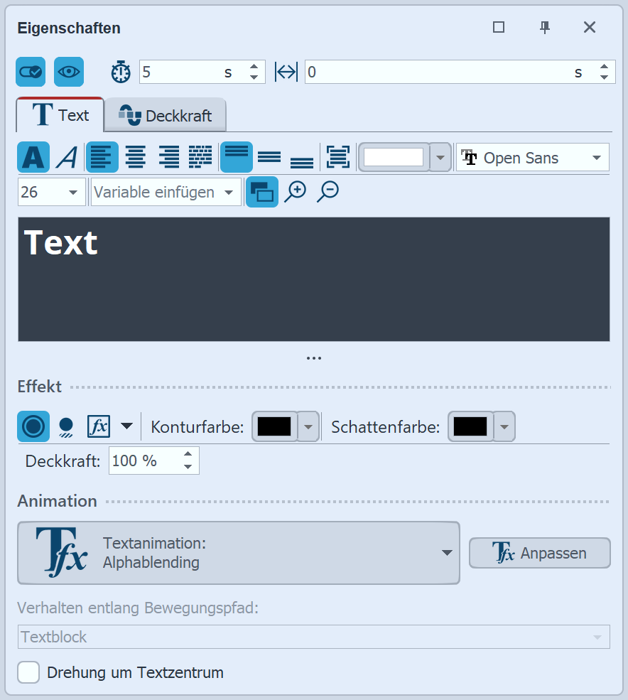 Eigenschaften für Text-Objekt