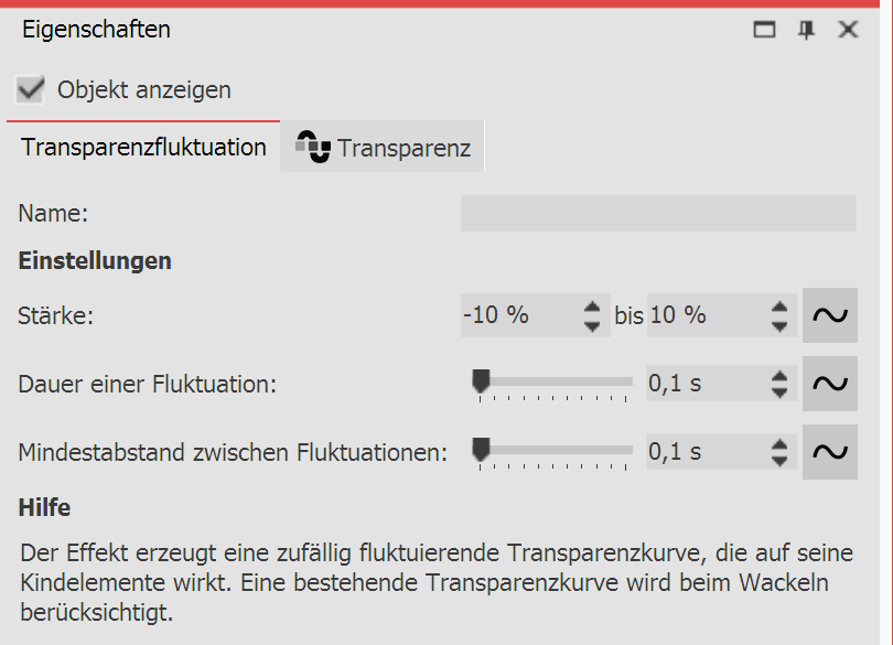 Einstellungen für Transparenzfluktuation